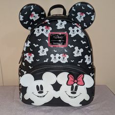 Nwt Loungefly Disney Mickey And Minnie Mouse Halloween Glow In The Dark Mini Backpack Only Bubble Wrapped, Boxed Pet Free And Smoke Free Home Polyurethane; Polyester Lining Approx. 8"" W X 10"" H X 5"" D #Loungefly Disney Halloween Backpack Second Image Shows The Glow In The Dark Features Loungefly Halloween Glow In The Dark Backpack Black Minnie Mouse Bag For Back To School, Black Minnie Mouse Standard Backpack, Back To School Minnie Mouse Black Backpack, Black Minnie Mouse Backpack For Everyday Use, Black Minnie Mouse Backpack For Back To School, Cute Black Mickey Mouse Backpack, Cute Black Minnie Mouse Backpack, Black Mickey Mouse Backpack For Disney Fan Events, Loungefly Halloween