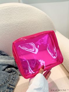 BagForLove - Stylish Transparent Square Clutch - Womens Fashion Accessory Casual Pink Rectangular Cosmetic Bag, Polyvinyl Chloride, Word Wrap, Bag Bag, Square Bag, Colorful Backgrounds, Must Haves, Clutch Bag, Hot Pink