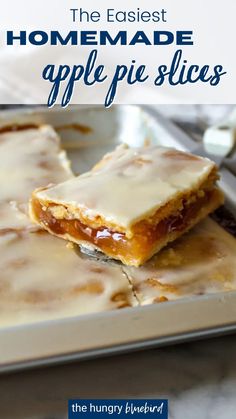 some kind of dessert on a plate with the words apple slices written in white lettering