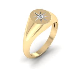 The Starburst Signet Diamond Ring is expertly crafted with a unique design, featuring a sparkling diamond at its center. Made for the fashion-forward individual, this ring adds a touch of elegance and sophistication to any outfit. With its sleek and modern look, this ring is sure to impress and elevate any style. Metal: 14K Gold Setting Type: Prong Rhodium Finish: Yes, on White Gold Natural Diamond Details: Weight: 0.07 Quantity: 01 Average Cut: Very Good Average Color: G-H Average Clarity: SI1- Spiritual Fashion, Dance Jewelry, Sparkling Diamond, Birthstone Gifts, Ring Pendant Necklace, Sparkle Diamonds, Mens Wedding Bands, Bridal Rings, Pendant Earrings