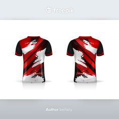 the front and back of a red, white and black shirt