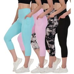 Introducing the ultimate fusion of style, comfort, and versatility - the 4-Pack of Ladies Capri Leggings by Real Essentials! Elevate your wardrobe with these exceptional leggings that seamlessly blend fashion and function. Whether you're hitting the gym, conquering your yoga session, or just running errands, these leggings are your go-to choice for maximum comfort and style. Why settle for one, when you can have it all with our 4-pack? We understand that your dollar should stretch further, and t Exercise Pants, Leggings With Pockets, Vibrant Energy, Plus Size Activewear, Yoga Workout, Yoga Session, Capri Leggings, Womens Activewear, Pretty Pink