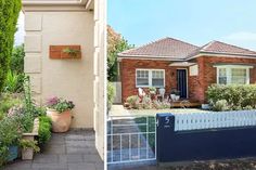 before and after photos of a home's front yard