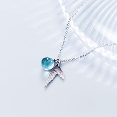 Material: 925 Sterling Silver Stone: Blue Stone Length: 16" + 1" Mermaid Pendant Necklace, Crystal Ball Necklace, Ocean Necklace, Mermaid Pendant, Mermaid Jewelry, Mermaid Necklace, Sterling Silver Necklace Pendants, 925 Silver Jewelry, Fesyen Wanita