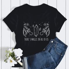 1 pc. Crystal Moon Wiccan There's Magic In All Of Us T-shirts. Available in a variety of colors. Sizes: S-XXL Material: 100% Cotton Shopping Boutique, Clothing Shopping, Boho Festival Fashion, Y2k Aesthetic Outfits, All Of Us, Comfy Tees, Shirt Ideas, Festival Fashion, Vintage Tshirts