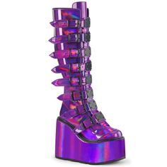 5 Inch Platform SWING-815 Purple Hologram – Shoecup.com Demonia Boots, Demonia Shoes, High Heel Stiefel, Dance Heels, Striped Shoes, Pleaser Shoes, Light Up Shoes, Metal Plates, Corsets And Bustiers