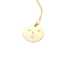 Love Face Necklace Engraved Round Disc Coin Necklace For Everyday, Everyday Hammered Round Disc Coin Necklace, Everyday Coin Pendant Medallion Necklace, Everyday Medallion Necklace With Coin Pendant, Handmade Everyday Round Disc Necklace, Hand Stamped Yellow Gold Round Disc Necklaces, Minimalist Stamped Round Disc Necklaces, Everyday Hand Stamped Medallion Necklace, Minimalist Stamped Round Disc Necklace