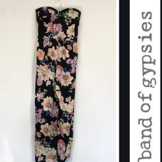 This Brand New Multicolor Floral Jumpsuit From Band Of Gypsies. Features Strapless Design, Molded Bust Cups Inside, 2 Side Pockets(My Favorite), Elastic Backing. Amazing Look.! Made In India. Size Medium Please See Pics For Measurements. ~ Please Ask All Your Questions Before You Purchase. ~ Smoke-Free ~ Sorry, No Trades Or Hold. ~ Add To Bundle For Special Pricing. ~ Ship Dame Day, If Possible. ~ Thank You For Visiting My Closet. Item# P1 Spring Strapless Fitted Jumpsuits And Rompers, Fitted Strapless Jumpsuit For Spring, Strapless Floral Print Jumpsuits And Rompers For Spring, Multicolor Fitted Strapless Jumpsuit For Spring, Strapless Fitted Jumpsuits And Rompers For Beach, Fitted Multicolor Strapless Jumpsuit For Spring, Fitted Strapless Floral Jumpsuit For Summer, Spring Floral Print Strapless Jumpsuit, Pink Fitted Strapless Jumpsuit For Spring