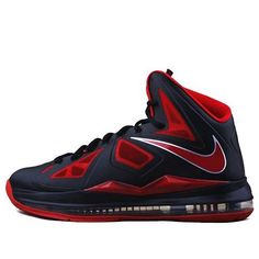 the nike lebrone basketball shoe is shown in red and black