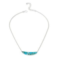 Jay King Sterling Silver Campitos Turquoise Inlay Chain Necklace  Elevate the look of any ensemble when you accessorize with this artistic, sterling silver chain necklace. The handcrafted piece features an abstract mosaic of inlaid turquoise for a fun, fashionable jewelry accent that's easy to dress up or down. From Jay King.       Necklace approx. 18"L x 1/16"W; with 2-3/4" extender     Drop approx. 3/8"L x 2-3/16"W     Stamped  .925     Hook closure     Sterling silver, Fox Tail / Riccio chain necklace has curved center station with abstract mosaic of inlaid turquoise    Stone Information       All sizes and weights approximate     Stabilized Multicolor Campitos Turquoise - Freeform (6x6mm to 16x6mm); mined in Mexico Sterling Silver Turquoise Jewelry With Lobster Clasp, Blue Sterling Silver Necklace With Inlay, Southwestern Turquoise Sterling Silver Necklace, Turquoise Pendant Necklace With Inlay, Elegant Turquoise Necklace With Inlay, Elegant Turquoise Inlay Necklace, Turquoise Inlay Sterling Silver Jewelry, Sterling Silver Turquoise Inlay Jewelry, Turquoise Sterling Silver Necklace