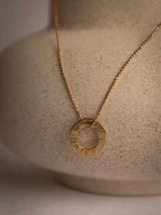 This personalized circle name necklace, is the perfect way to wear the name & birthday of your kids. A very personal jewel made of high materials for everyday wearing.  You can add 3 circles and customized each circle with a name in one side of the pendant, and a date on the other side (optional). So you can make your own combination of 1, 2 or 3 circles and choose the circle color combination you want (you can also choose all in gold, or all in silver, etc). * Materials : 925 Sterling Silver  * Hoop Necklace, New Mom Gift, Circle Necklace, New Mom, Gold Plated Chains, Gifts For New Moms, Ball Chain, Necklace Silver, Name Necklace