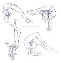 four different poses of a woman doing various yoga moves, including the hands and legs