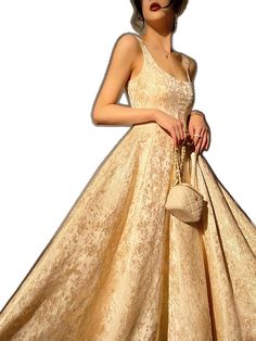 Gold A-line Evening Dress For Cocktail, Gold A-line Dress For Prom Season, Elegant Gold Midi Dress For Prom, Gold Midi Dress For Gala, Luxury Midi Length Evening Dress For Spring, Luxury Spring Midi Length Evening Dress, Luxury Spring Midi Evening Dress, Gold A-line Evening Dress For Prom Season, Gold Sleeveless Midi Dress For Gala