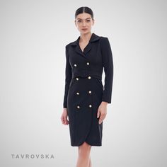 Tuxedo Coat Dress Double Breasted Blazer Dresses for Women - Etsy Tuxedo Dresses For Women, Long Sleeve Wedding Guest Dress, Long Sleeve Wedding Guest Dresses, Blazer Dresses, Tuxedo Coat, Pencil Silhouette, Fall Wedding Guest Dress, Office Dresses For Women, Uniform Dress