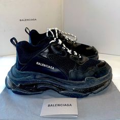 New/ Unworn (1st Release) Triple S Clear Sole In Black. Original Box, Dust Bag, Spare Laces, And Certificate Of Authenticity Included. Designer Black Sneakers With Translucent Outsole, Black Pointed Toe Sneakers With Branded Insole, Balenciaga Race Runner, Balenciaga Track 2, Balenciaga Speed Trainers, Track Runners, Neon Sneakers, Balenciaga Arena, Balenciaga Speed Trainer