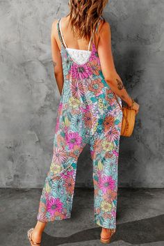 Multicolor Vibrant Summer Floral Print Spaghetti Strap Jumpsuit Floral Print Jumpsuit, Swimsuits Hot, New Chic, Chambray Dress, Floral Jumpsuit, Printed Jumpsuit, Summer Floral, Mini Shift Dress, Family Outfits