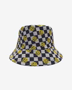 Checkered Dripping Smiley Bucket Hat Summer Streetwear Sun Hat With Curved Brim, Adjustable Brimmed Snapback Hat For Streetwear, Curved Brim Sun Hat For Summer Streetwear, Summer Streetwear Bucket Hat, Brimmed Streetwear Hats For Summer, Summer Streetwear Brimmed Hats, Adjustable Sun Hat For Streetwear In Summer, Adjustable Sun Hat For Summer Streetwear, Brimmed Hats For Summer Streetwear