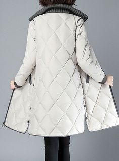 Fall/winter Fashion Mid-length Stand-up Collar Thicken Coat Long Beige Outerwear For Winter, Beige Long Outerwear For Winter, Long Sleeve Beige Parka For Winter, Beige Long Sleeve Parka For Winter, Beige Long Sleeve Winter Parka, Winter White Long Outerwear For Winter, Long Winter White Outerwear, Winter White Long Outerwear, Gray Outerwear For Cold Winter Weather