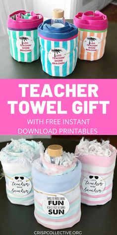 the teacher towel gift with free printables is an easy and fun idea for kids