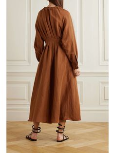 MAX MARA Drina linen and silk-blend midi dress | NET-A-PORTER Elegant Linen A-line Maxi Dress, Formal V-neck Linen Dress, Chic Midi Length Daywear Dress, Chic Knee-length Midi Dress For Daywear, Chic Mid-length Midi Dress, Elegant Linen V-neck Maxi Dress, Spring Silk Midi Dress For Daywear, Summer Silk Midi Dress For Daywear, Chic Midi Dress For Daywear