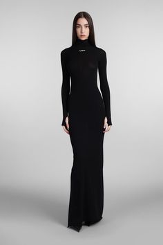 Dress in black viscose, high collar, long sleeves, front logo, ribbed collar, 68% viscose, 32% poliester, Made in ItalyGender: WomenMaterial: VISCOSEColor: BlackMade in: ITProduct ID: 408053_OWHI097C99KNI001*Import tax/duty will be calculated at checkout (If applicable) Long Sleeve Ribbed Dress, Off White Dresses, White Long Sleeve Dress, Ribbed Dress, Black Long Sleeve Dress, Urban Chic, Fitted Silhouette, High Collar, Stretchy Fabric