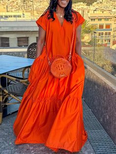 Casual Loose Pockets V Neck Maxi Dress Sundress With Belt, Vacation Clothing For Women, Fun Summer Fashion, Wardrobe For Cruise, Modern Nigerian Fashion, Cute Maxi Dress Outfits, Summer Fashion 2024 Women, Modest Resort Wear For Women, Casual Dresses Black Women