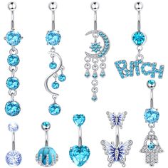 PRICES MAY VARY. 💃【Belly Button Rings Set】💃--𝟗𝐏𝐂𝐒 belly piercing jewelry with different designs in one order. Including heart belly button ring, flower dangle belly button ring, butterfly 𝐝𝐚𝐧𝐠𝐥𝐞 𝐛𝐞𝐥𝐥𝐲 𝐛𝐮𝐭𝐭𝐨𝐧 𝐫𝐢𝐧𝐠𝐬, angel wing belly button rings, snake belly button ring, etc. Cute and unique belly piercing are surely enough to meet your daily needs. 💎【Premium Material】💎--The dangle belly button rings are made of high quality 316L stainless steel and AAA+ cubic zircon Cute Belly Button Rings, Belly Button Piercing Aesthetic, Belly Ring Butterfly, Blue Navel Piercing, Belly Button Rings Butterfly, Navel Rings Butterfly, Unique Belly Rings, Belly Button Rings Dangle, Ali D'angelo