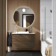 a bathroom with a sink, mirror and bathtub