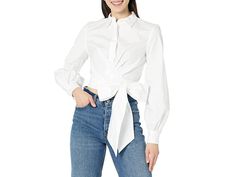 LAUREN Ralph Lauren Tie-Front Broadcloth Cropped Shirt - Women's Clothing : White : Make a style statement in the lightweight cropped silhouette self-tie LAUREN Ralph Lauren Tie-Front Broadcloth Cropped Shirt. Relaxed fit. Cotton broadcloth construction. Cropped silhouette. Point collar and long blouson sleeves with buttoned barrel cuffs. Shirring into the cuffs. Concealed buttoned placket. Branding engraved pearlized buttons. Back yoke. Oversize self-tie accent at the waist. Tapers at the waist Chic Long Sleeve Crop Top With Relaxed Fit, Fitted Cotton Blouse With Tie Waist, Chic Fitted Fall Cropped Shirt, Chic Fitted Cropped Shirt For Fall, Chic Slightly Cropped Shirt For Spring, Cropped Shirt For Spring Day Out, Spring Chic Crop Top With Tie Waist, Chic Cotton Cropped Shirt For Fall, Chic Spring Crop Top With Tie Waist