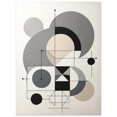 an abstract painting with black, grey and white circles on the bottom half of it