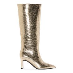 These Worthington women's Pleasant stiletto boots will make a golden style statement on your next night out. Made from a metallic crinkled faux leather, this dress boot has a pointed toe, a 3.25-inch stiletto heel, a side zip closure and a memory foam insole for greater comfort. Wear them with a dress and tights or over skinny jeans. Features: Memory FoamClosure Type: Side ZipperFootwear Technology: Memory Foam InsoleShaft Circumference: 15 InchesBoot Shaft Height: 17 3/4 InchesShoe Heel Height… Dress And Tights, Dresses And Tights, Dress Boot, Gold High Heels, Boots Dress, Dress Boots, Stiletto Boots, Comfort Wear, Style Statement