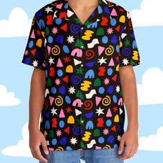 Possum button-up Hawaiian shirt ✿ ✿ ✿ Goes up to 5XL! Check the size chart above to find your fit! ✿ ✿ ✿ -95% polyester + 5% spandex -Boxy fit -Pocket ✿ ✿ ✿ Thanks for checking out the shop! <3 Connor Fun Black Summer Shirt, Black Tops With Colorful Pattern For Summer, Black Top With Colorful Summer Pattern, Fun Multicolor Printed Shirt, Black Top With Colorful Pattern For Summer, Casual Black Tops With Colorful Pattern, Fun Summer Button-up Shirt, Retro Multicolor Camp Shirt With All Over Print, Fitted Multicolor Camp Shirt With Graphic Print