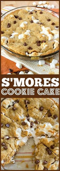 s'mores cookie cake with chocolate chips and marshmallows on top