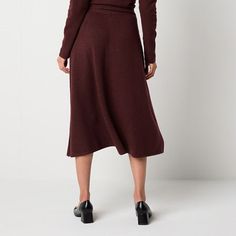 For chilly days that require an elevated look, choose this Worthington women's sweater skirt in a rich burgundy color. It's made from soft knit fabric for a modern-fit with an A-line silhouette and a midi-length. Closure Type: Pullover HeadFit: Modern FitApparel Length: 37 InchesFiber Content: 93% Polyester, 4% Nylon, 3% SpandexFabric Description: KnitCare: Machine Wash, Tumble DryCountry of Origin: Imported Midi Sweater Skirt, Sweater Sets, Rich Burgundy, Sweater Set, Burgundy Color, Modern Fit, Soft Knits, Sweater Skirt, Women's Sweater