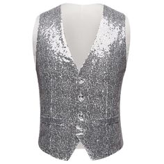 Men's Sequin Fashion Vest Sliver - www.tuxedoaction.com Stage Style, Sequin Fashion, Sequin Vest, Fashion Vest, Mens Suit Vest, Sequins Fabric, Last Minute Halloween Costumes, Rave Outfit, Stage Costume