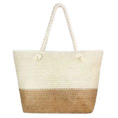 Two Tone Straw Beach Tote Bag, Show your trendy side with this awesome straw beach tote bag. Spacious enough for carrying any and all of your seaside essentials. The straps  helps carrying this shoulder bag comfortably. Perfect as a beach bag to carry foods, drinks, big beach blanket, towels, swimsuit, toys, flip flops, sun screen and more. * Color : White, Beige * Size : 21.6" X 7" X 15.7" * Material : 100% Polyester * One Inside Slip Pocket (6.7" X 5.5") * Zipper Closure * Two Tone Straw Beach Tote Bag Beachy Sand-colored Beach Bag With Braided Handles, Beachy Sand-colored Straw Bag, Large Capacity Sand Shoulder Bag For Beach, Beige Large Capacity Beach Bag For Vacation, Cream Summer Beach Bag With Double Handle, Cream Beach Bag For Daily Use, Chic Cream Beach Bag For Beach Season, Cream Shoulder Beach Bag For Beach Season, Casual Cream Straw Beach Bag