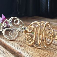 Monogram Initial Script Bracelet – Florence Scovel Silverware Art, Cheap Bracelets, Rings Ideas, Drop Pendant Necklace, Craft Corner, Elegant Bracelet, Pill Boxes, Monogram Design, Design Jewelry