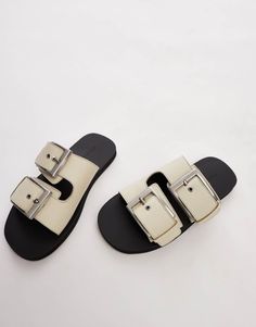 Shoes by Topshop This is Topshop Adjustable strap Pin-buckle fastening Open toe Flat sole Leather Open Toe Footbed Sandals With Metal Pin Buckle, Chic Flat Footbed Sandals With Buckle Closure, Chic Double Strap Footbed Sandals With Buckle, Chic Double Strap Footbed Sandals With Buckle Closure, Modern Flat Heel Footbed Sandals With Buckle Closure, Modern Footbed Sandals With Buckle Closure, Cream Round Toe Sandals With Buckle Closure, Cream Sandals With Buckle Closure And Round Toe, Spring Slides With Rectangular Buckle Closure