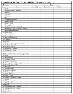 Construction Budget Templates Construction Cost, House Plans, Building