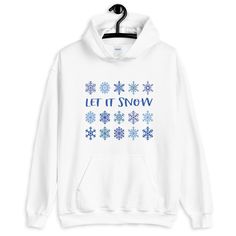 Our Let it Snow Snowflake Sweatshirt is perfect for running errands, grabbing coffee with friends, or curling up by the fire. Equally charming on the slopes, apres ski, or enjoying rink-side hot cocoa! Makes a great gift too! Looking for more Winter themed apparel? Check these out: https://www.etsy.com/shop/TheGraphicPeach?ref=seller-platform-mcnav§ion_id=30496778 Our shop uses direct-to-garment printing to make our products. The design ink is sprayed on, then allowed to soak into the fibers of White Hoodie For Cold Weather, White Hoodie For Winter Sports, Winter White Cotton Hoodie For Winter, Winter White Cotton Hoodie, Casual Winter Sports Hoodie, Hooded Sweatshirt For Winter Sports, White Hooded Hoodie For Winter Sports, Snowflake Sweatshirt, Snowboard Hoodie