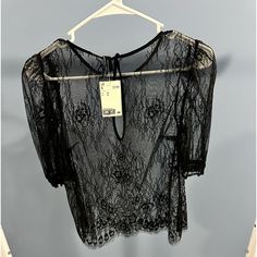 Black Lace Top. See Through. Nwt Lace Black Top, Black Lace Top, Black Lace Tops, Black Laces, Sheer Lace, Black Top, Black Lace, Lace Top, H&m