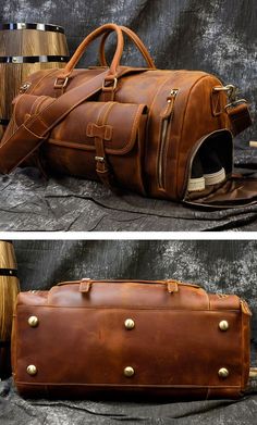 Company Christmas Gift Handmade Vintage Brown Leather Duffel Bag with Shoes Compartment Travel Bag Leather Briefcase With Leather Lining For Trips, Leather Duffle Bag With Leather Lining For Trips, Leather Duffle Bag With Leather Lining, Leather Duffle Bag With Shoulder Shape, Leather Satchel For Trip, Leather Duffle Bag With Shoulder Strap, Leather Duffle Bag With Shoulder Strap And Leather Lining, Leather Satchel Luggage For Trips, Leather Travel Bag With Luggage Sleeve For Weekend Trips