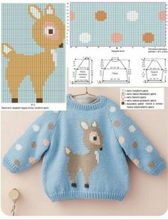 an image of a sweater with deer on it and the pattern is knitted in blue