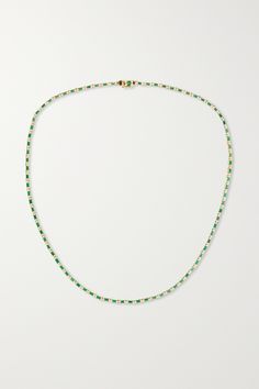 Suzanne Kalan's pieces are modern heirlooms, designed to be passed down through generations. Handmade in Los Angeles, this tennis necklace is cast from 18-karat gold and strung with scores of exquisite green emeralds that shimmer along its length. Elegant Green Tennis Necklace With 17 Jewels, Green Diamond-cut 14k Gold Necklace, 14k Gold Green Diamond Cut Necklace, Elegant Green Tennis Necklace, Luxury Green 14k Gold Necklaces, Luxury Green 14k Gold Necklace, Fine Jewelry Green Diamond Cut Necklaces, Classic Green Single Strand Necklace, Luxury Single Strand Yellow Gold Tennis Necklace