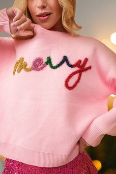 Feeling Merry and Bright in this fun pink sweater! - Relaxed fit - 100% Acrylic Small 2-4/6, Medium 6-8/10, Large 10-12/14 Cute Christmas Sweaters, Pink Christmas Sweater, Tinsel Sweater, Holiday Glam Outfits, Christmas Sweater Women, Baseball Cap Summer, Cute Christmas Sweater, Holiday Outfits Christmas, Night Out Tops