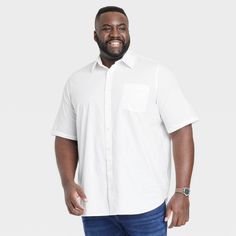 Refresh your smart-casual wardrobe with this Short-Sleeve Button-Down Shirt from Goodfellow & Co™. The short-sleeve shirt is made from cotton-blend fabric with added spandex for comfortable wear that moves with you. It features a collared neckline with a button-front design and a chest patch pocket for classic style. Showcasing a sleek striped pattern, you can pair it with anything from chinos to jeans for a variety of looks that you're sure to love sporting. Goodfellow & Co™: Where style & fit Spring Daywear Short Sleeve Dress Shirt, Casual Short Sleeve Dress Shirt For Daywear, Blue Flannel Shirt, Man Dress, Smart Casual Wardrobe, Black Man, Chino Trousers, Slim Fit Shorts, Mens Crew Neck