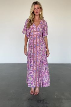 Elissa Maxi Dress | Pink Multi Floral Grandma Dresses, Maxi Dress Modest, Grandma Dress, Colorful Maxi Dress, Flowy Sleeves, Multi Pattern, Pink Maxi Dress, Cup Size, Wear Pink