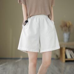 Details: Gender: Women Item Type: Shorts Material: Cotton Season: Summer Pattern: Solid Style: Casual, Loose, Retro Waist Type: Elastic Waist Size: One Size Waist: 64.00 - 100.00 cm/ 25.20 - 39.37 " Length: 44.00 cm/ 17.32 " Hip: 118.00 cm/ 46.46 " Bottom: 65.00 cm/ 25.59 " Boys Necklace, Boys Backpacks, Summer Pattern, Summer Patterns, Black Khakis, Shoe Box, Waist Size, Casual Shorts, Elastic Waist