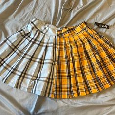 Blue,Yellow,Cute, Perfect For Warm Weather Trendy Yellow School Bottoms, Trendy Yellow Bottoms For School, Yellow Mini Skirt For School, Yellow Pleated School Skirt, Yellow Pleated Skirt For School, Casual Yellow Mini Skirt For School, Casual Yellow Skirt For School, Yellow School Skirt For Spring, Yellow Cotton Pleated Mini Skirt