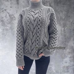 Gorgeous cable knit oversize sweater.  The back of the sweater with a pattern too.  Very cozy and warm.  100% handmade 💞 Perfect quality! The composition:  wool and acrylic blend (50/50).  It's soft and comfortable yarn.  READY-TO-SHIP grey sweater on the photo (real color on second picture): the length 68-70 cm / 26.77-27.55 in the width 55-56 cm / 21.65-22.04 in I'll make TO ORDER the size according to your measurements also. You can choose any colour. Your sweater will 100% handmade. Please, Cozy Merino Wool Knitted Sweater, Cozy Merino Wool Knit Sweater, Gray Chunky Knit Winter Knitting Pattern, Gray Chunky Knit Wool Sweater, Gray Chunky Knit Knitting Pattern For Winter, Gray Chunky Knit Pattern For Winter, Winter Gray Chunky Knit Pattern, Cold Weather Long Sleeve Cable Knit Pattern, Hand Knitted Gray Sweater For Fall